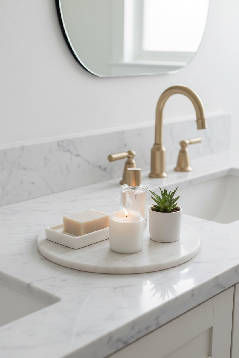 Round White Marble Serving Platter | 12.75" | Hand-Carved | Fleck