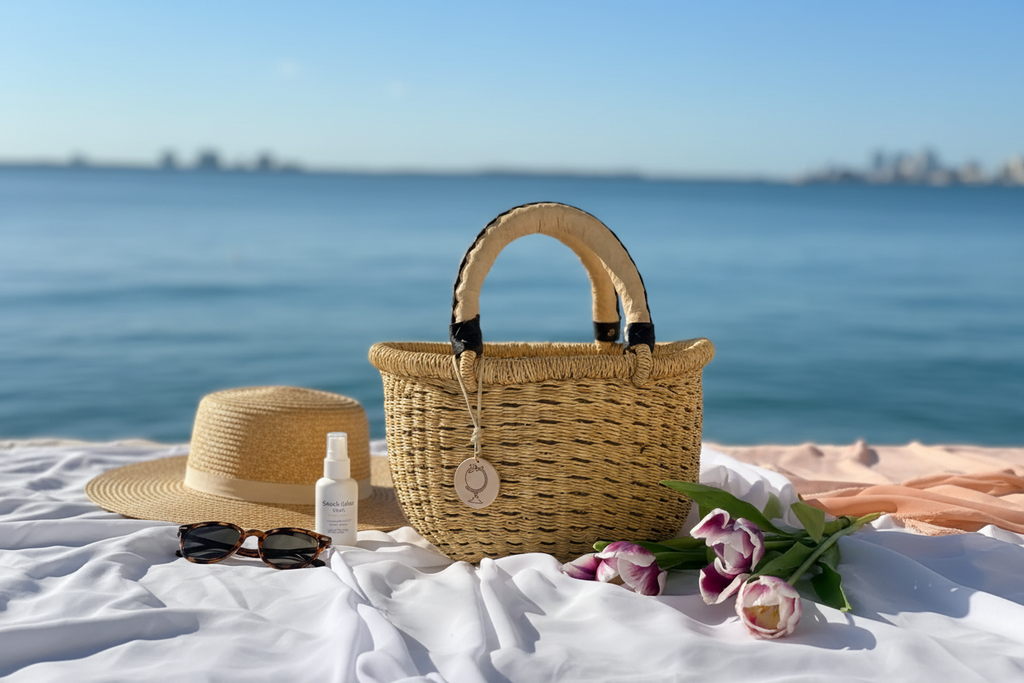 The Petite Victoria Basket Bag | Handwoven Straw | Goatskin Handles | Sonder & Holliday