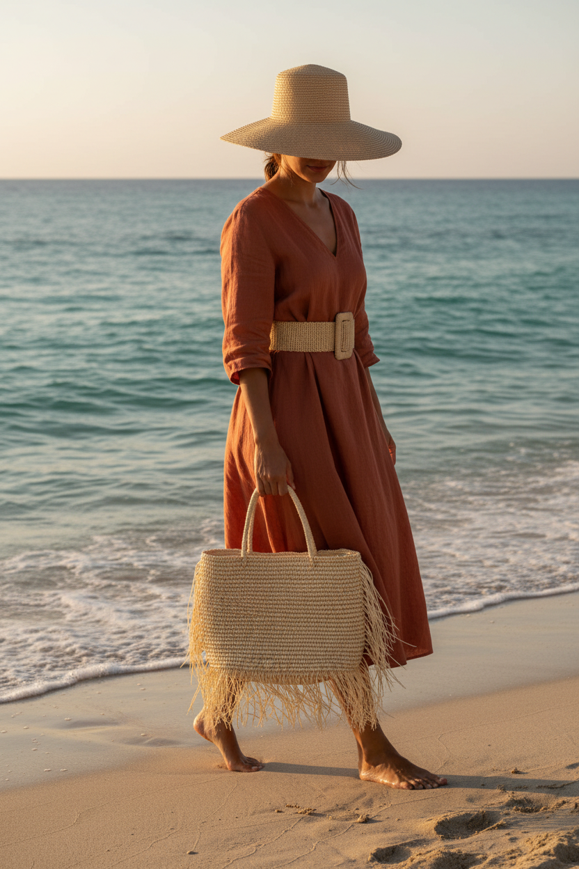Raffia Fringe Tote Bag | Handwoven Raffia | Natural Fringe Trim | Lemloreli