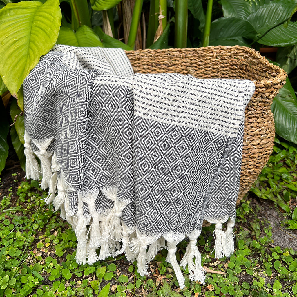 Diamond Stripe Turkish Throw | 88” × 69” | 100% Turkish Cotton | SLATE + SALT