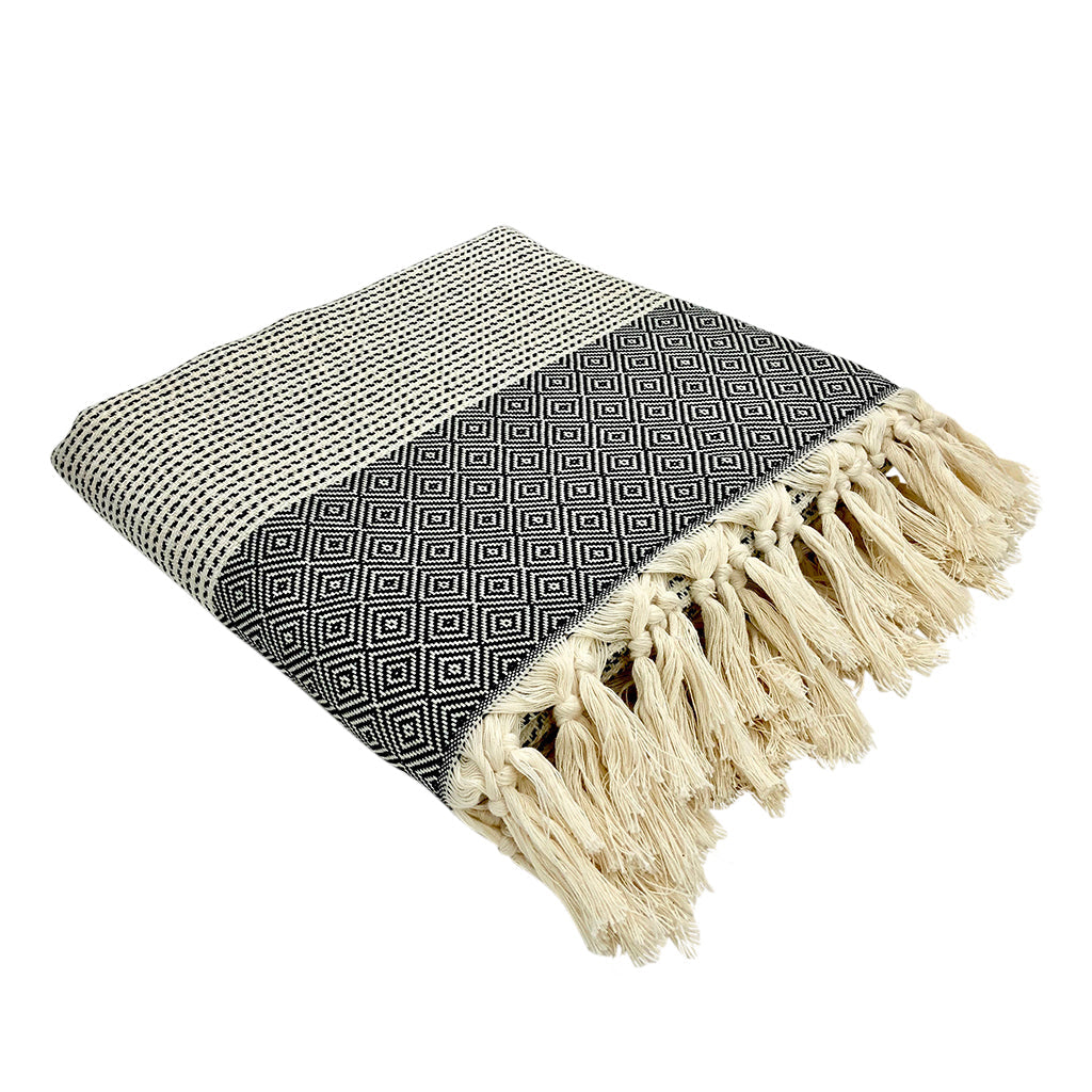 Diamond Stripe Turkish Throw | 88” × 69” | 100% Turkish Cotton | SLATE + SALT
