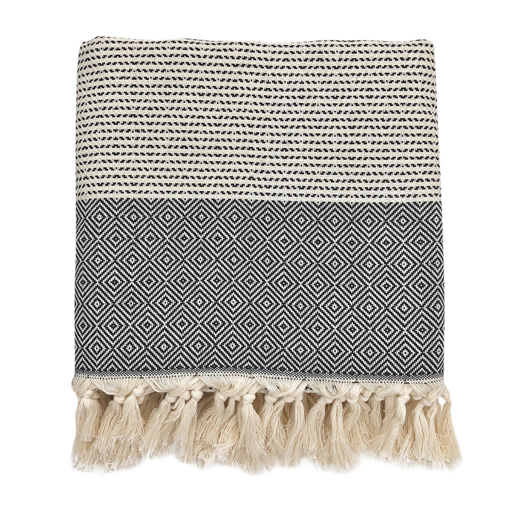 Diamond Stripe Turkish Throw | 88” × 69” | 100% Turkish Cotton | SLATE + SALT