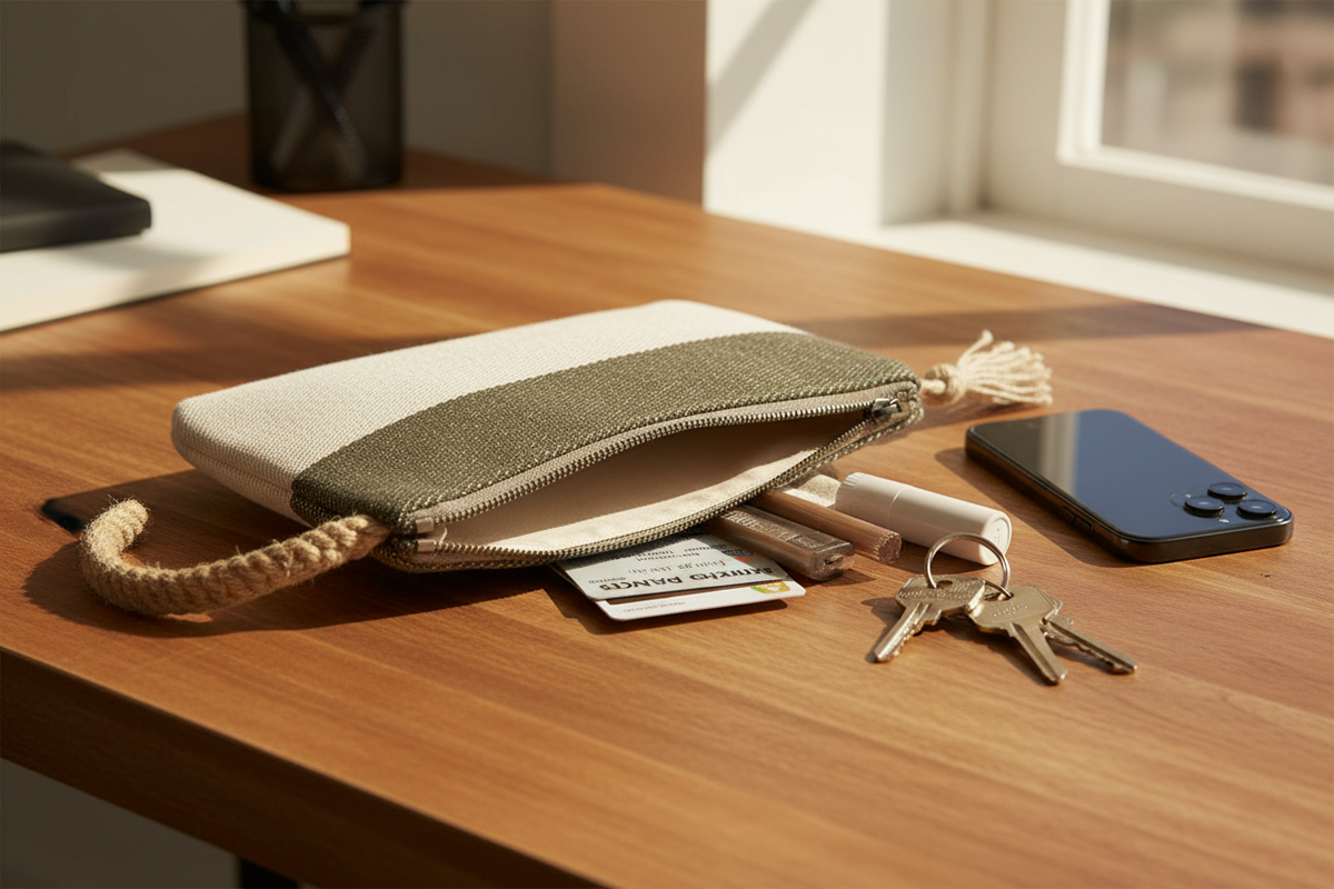 Block A Clutch | Olive & Natural | Cotton Twill | Jute Handle | KORISSA