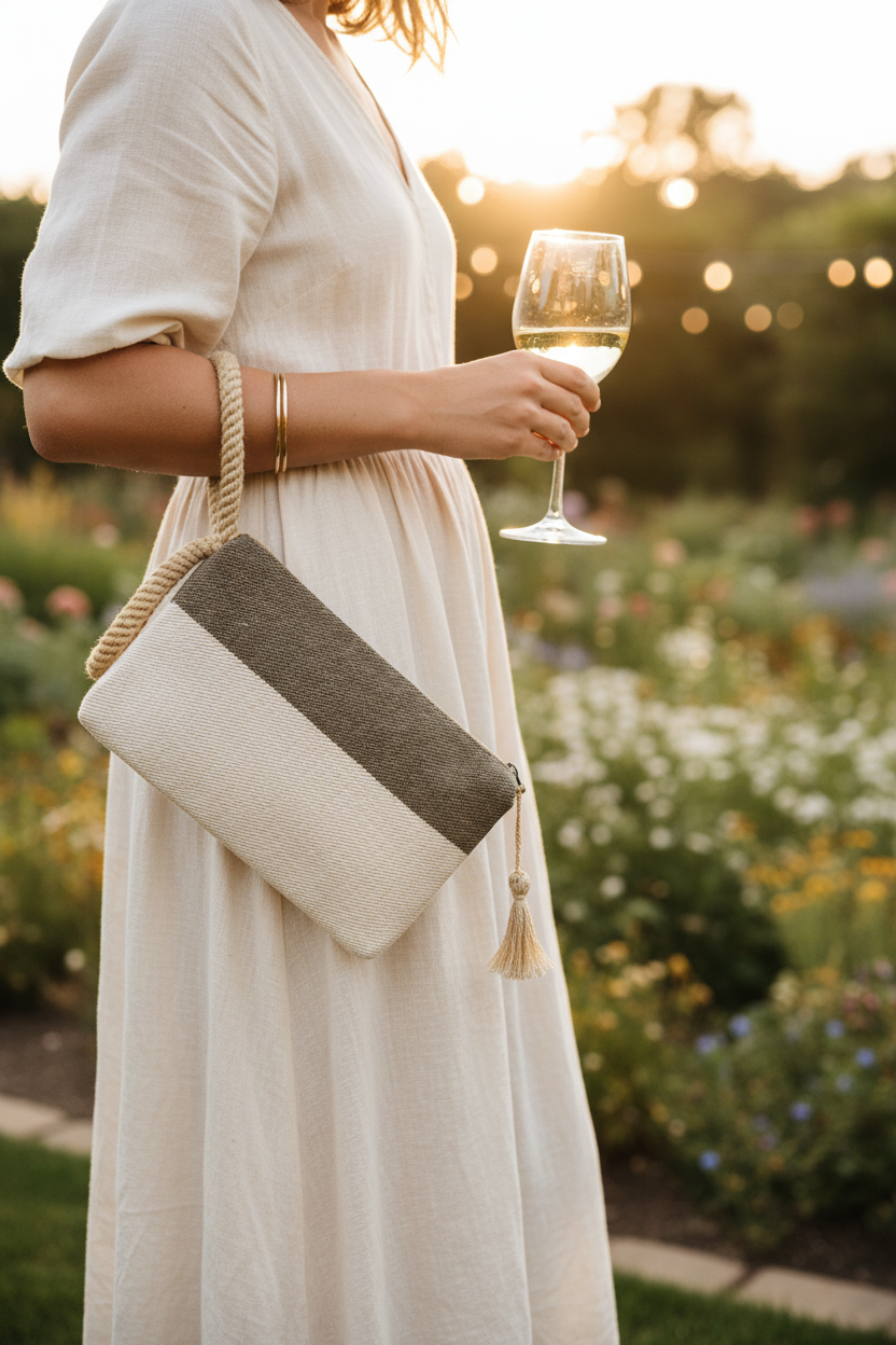 Block A Clutch | Olive & Natural | Cotton Twill | Jute Handle | KORISSA
