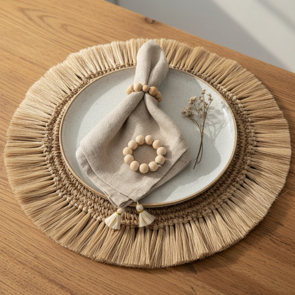Wooden Sphere Napkin Ring Set of 4 | Natural Wood | Handcrafted | Tallo de Olivo | Colombia