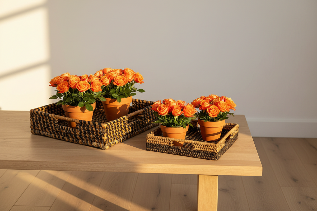 Parker Banana Leaf Tray | Handwoven Rattan & Banana Leaf | Natural & Black | Medium & Grand