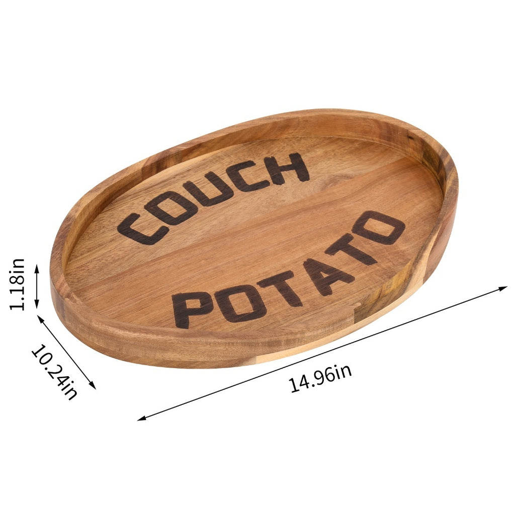 "Couch Potato" Oval Acacia Wood Tray | Laser Engraved | Snack & Serving Tray