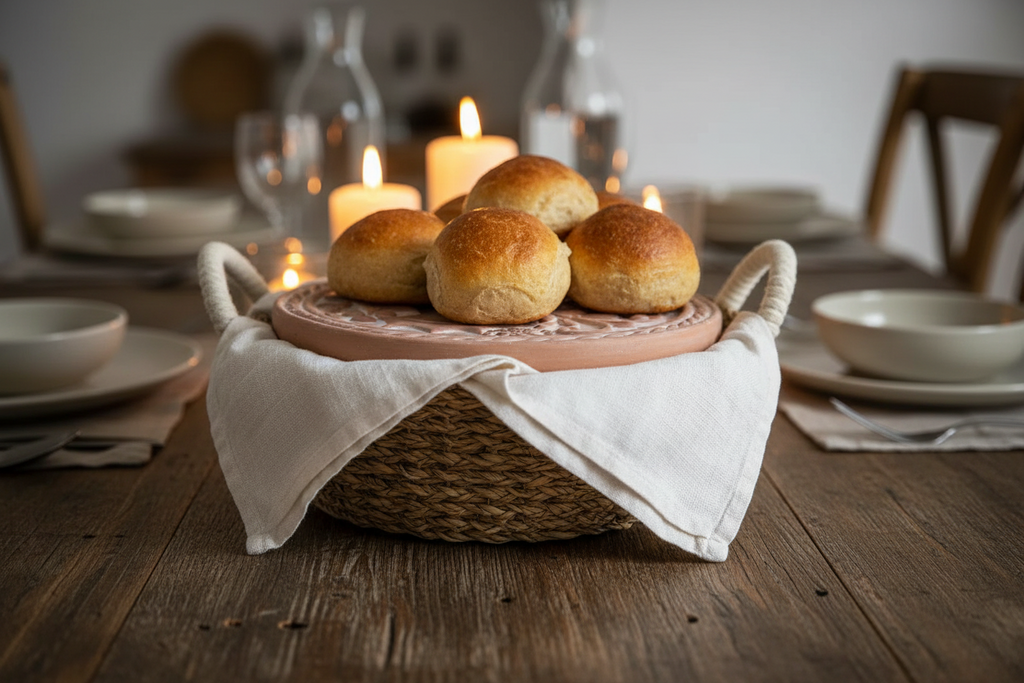 Terracotta Bread Warmer & Seagrass Basket | Dove & Olive Branch | KORISSA
