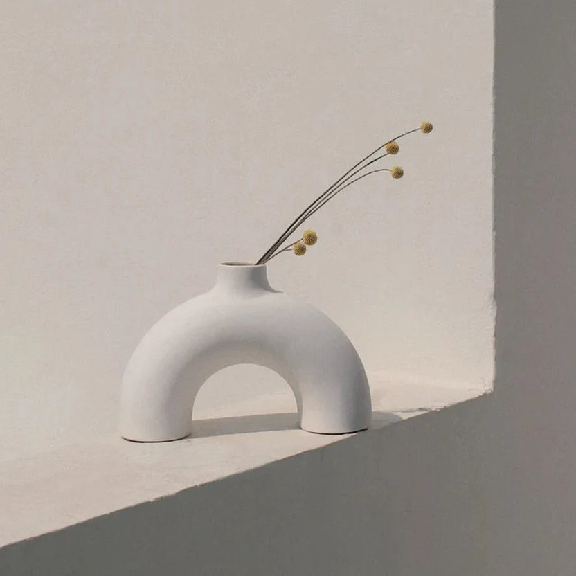 "Half Polo" Arch Ceramic Vase | Sculptural Off-White | Osmos Studio