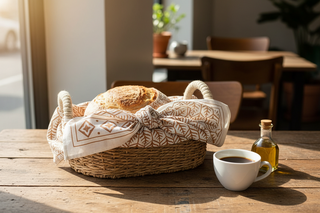 Terracotta Bread Warmer & Basket Gift Set with Tea Towel | Mandala Flower | KORISSA