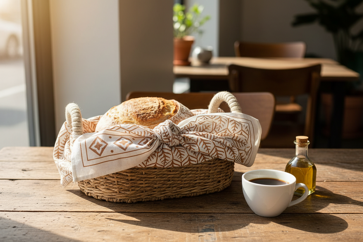 Terracotta Bread Warmer & Basket Gift Set with Tea Towel | Mandala Flower | KORISSA