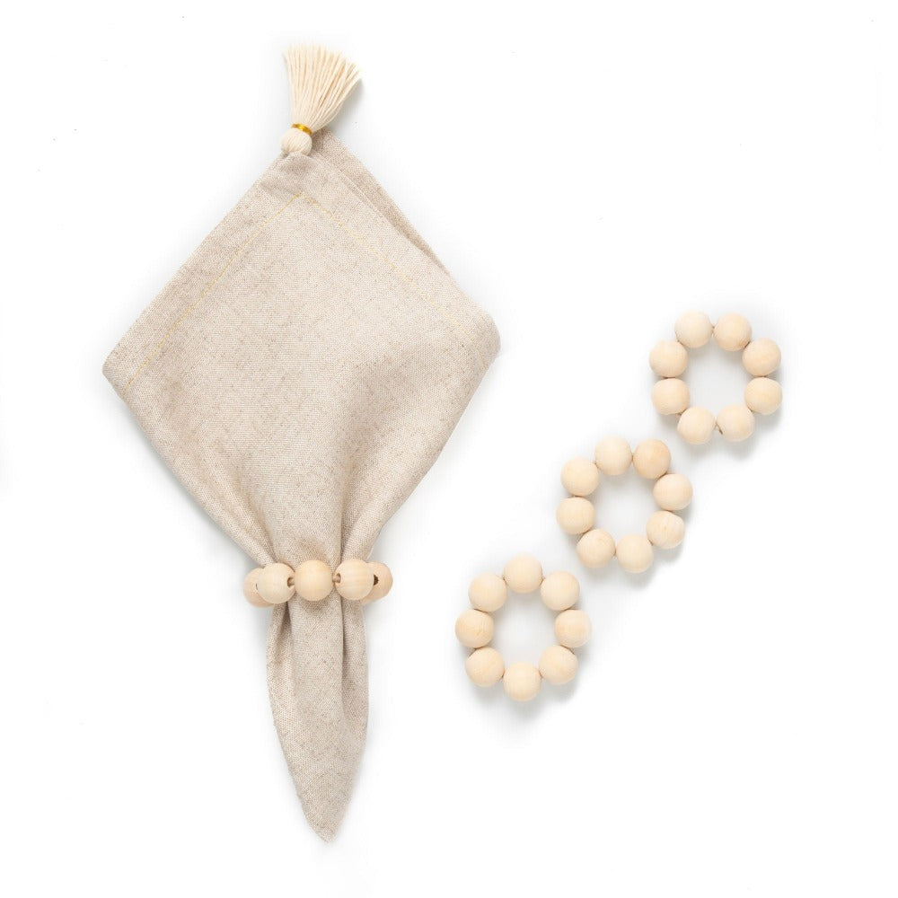 Wooden Sphere Napkin Ring Set of 4 | Natural Wood | Handcrafted | Tallo de Olivo | Colombia