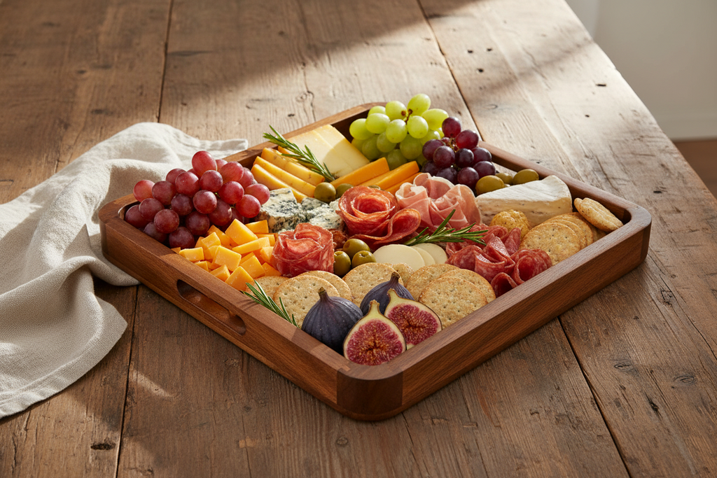 Square Acacia Wood Serving Tray | 15" | Cut-Out Handles | Kalmar Home