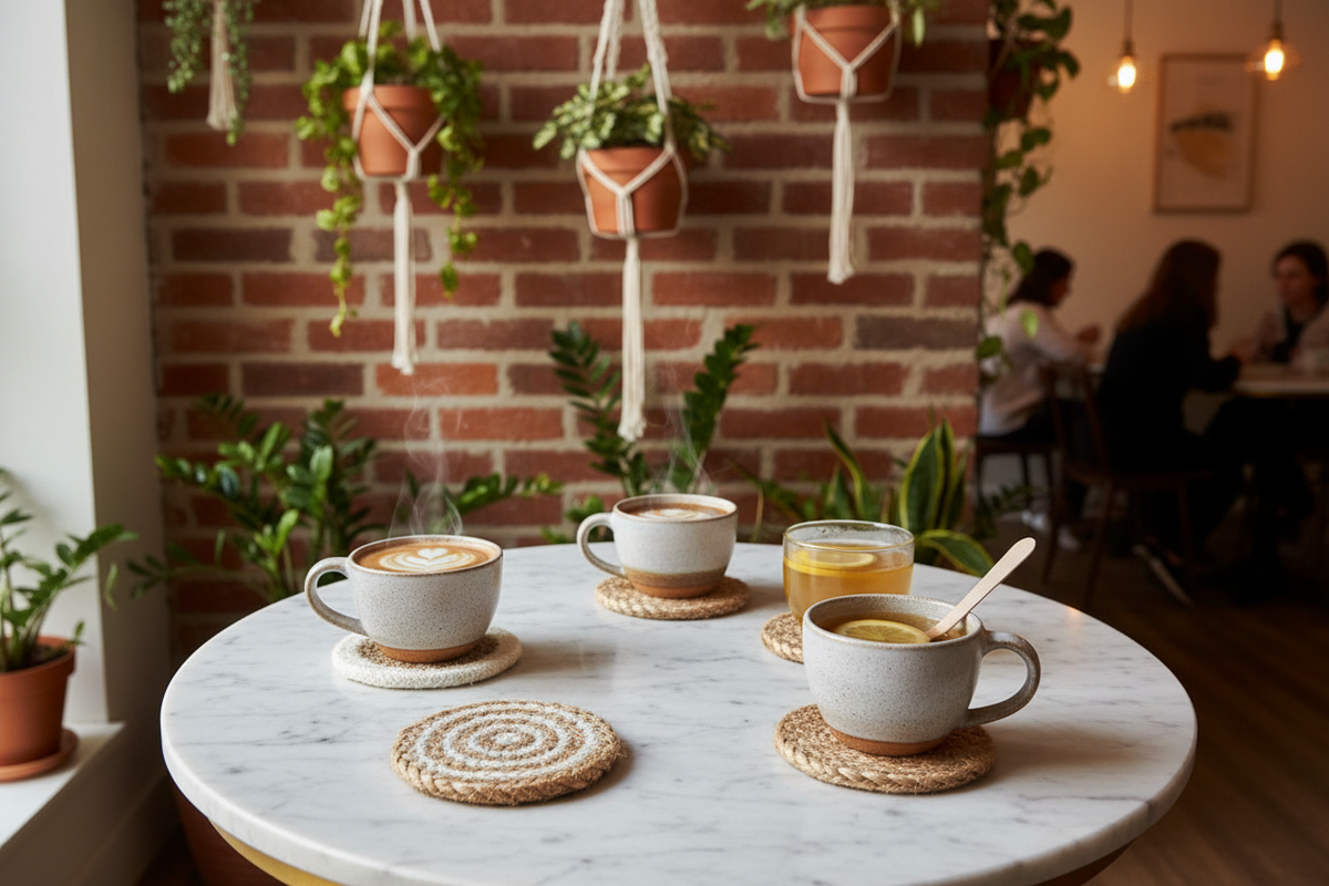 Natural Coaster Gift Set with Green pouch