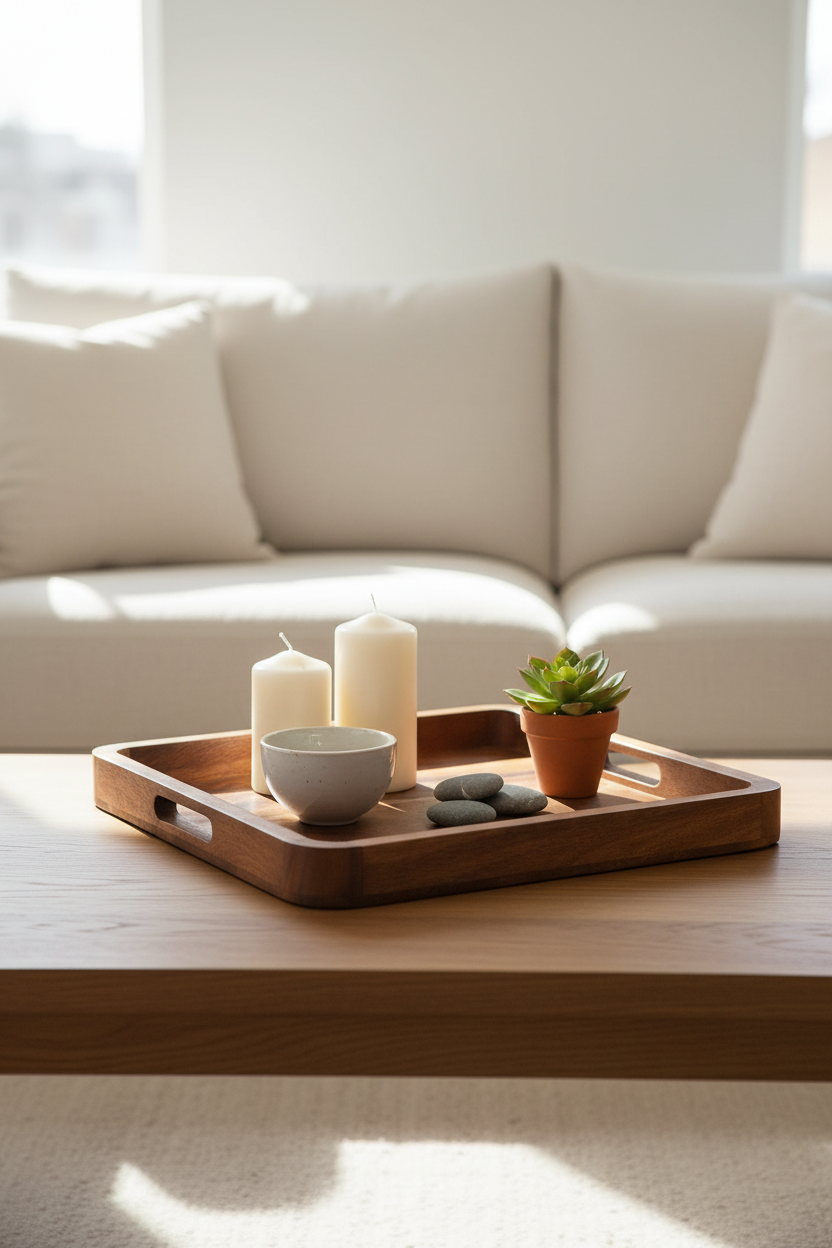 Square Acacia Wood Serving Tray | 15" | Cut-Out Handles | Kalmar Home