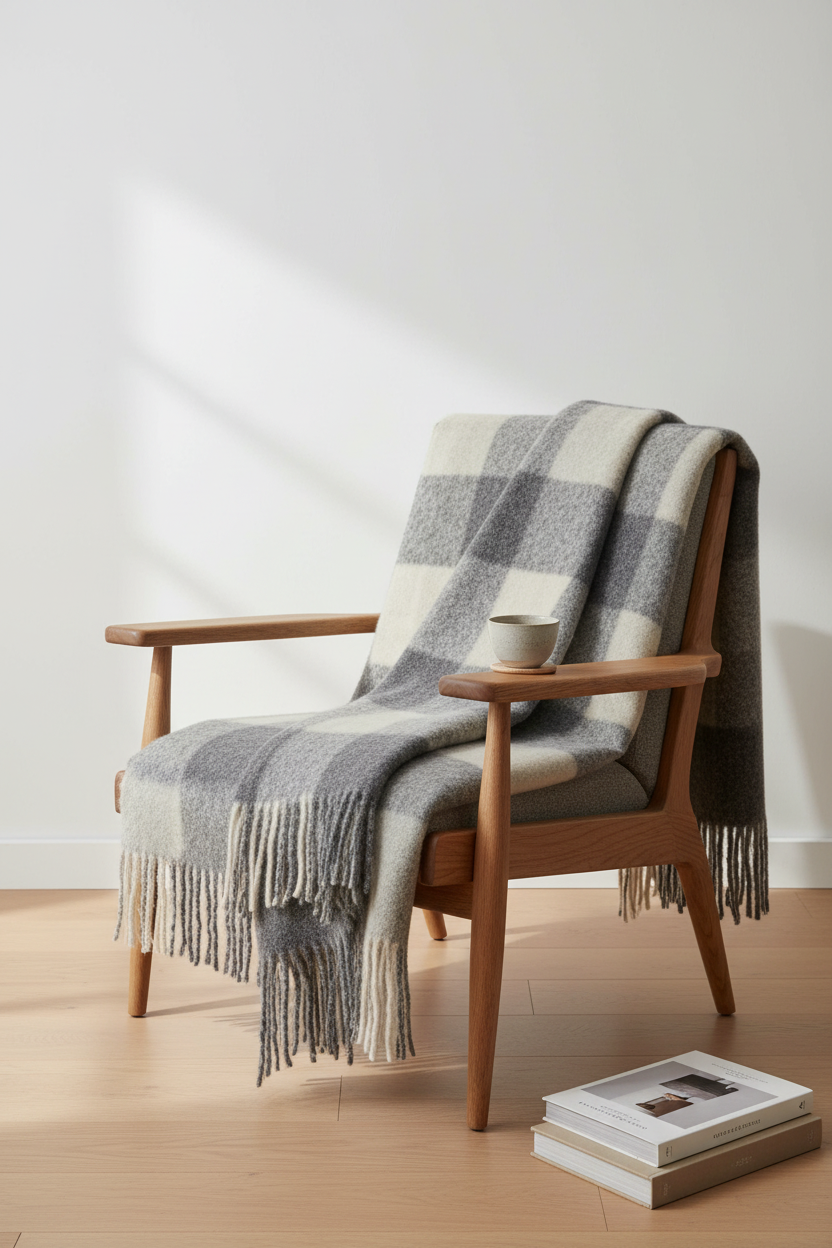 Lambswool Throw Blanket | Large Plaid | Tassel Fringe | 7 Colorways