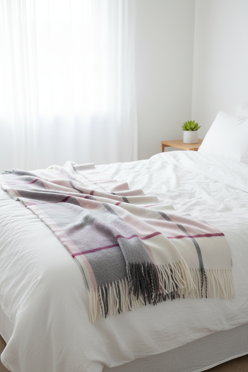 Lambswool Throw Blanket | Large Plaid | Tassel Fringe | 7 Colorways