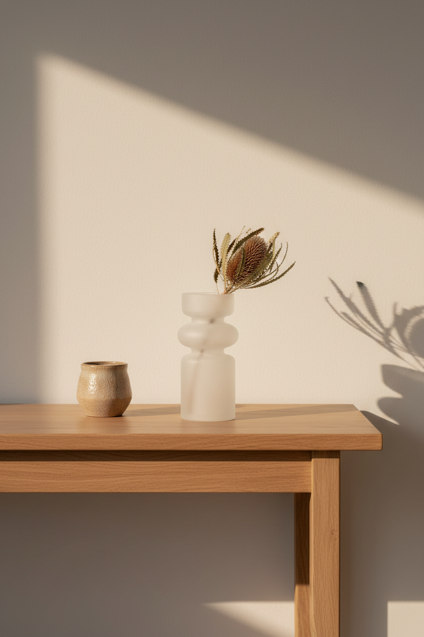 Sculptural Frosted Glass Vase | Toroid Stack Form | Frosted White | Fleck India
