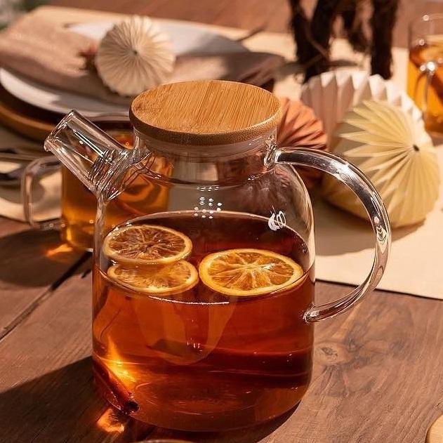 Borosilicate Glass Teapot | 54 oz | Bamboo Lid | Wilmax | Amber, Smoky Grey or Clear