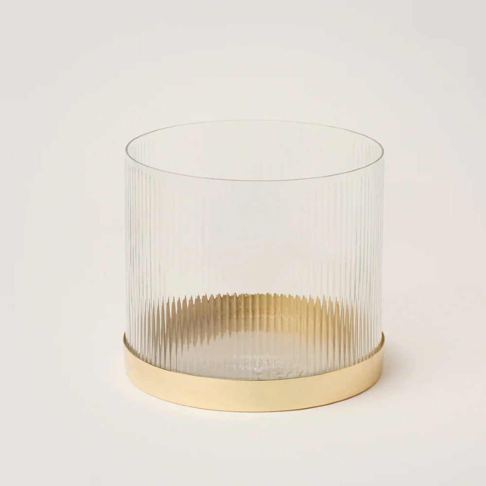 Fluted Glass Vase & Candle Holder with Brass Base | Hand-Blown | Fleck India