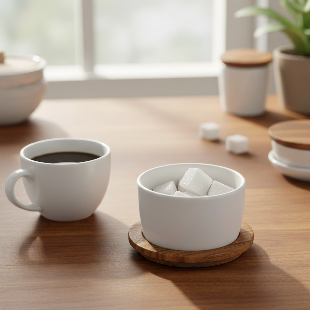 Acacia Wood Tray with 3 White Ceramic Bowls & Lids | Serving & Spice Set