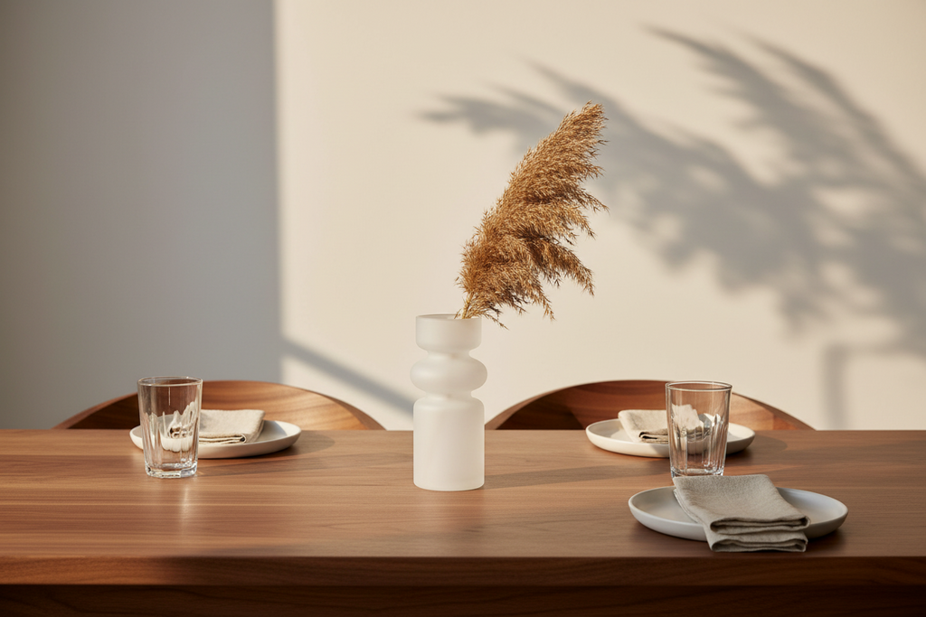 Sculptural Frosted Glass Vase | Toroid Stack Form | Frosted White | Fleck India