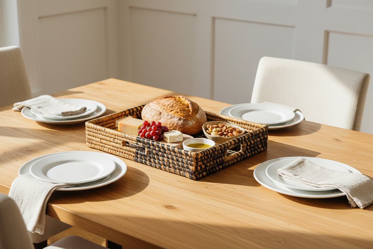Parker Banana Leaf Tray | Handwoven Rattan & Banana Leaf | Natural & Black | Medium & Grand