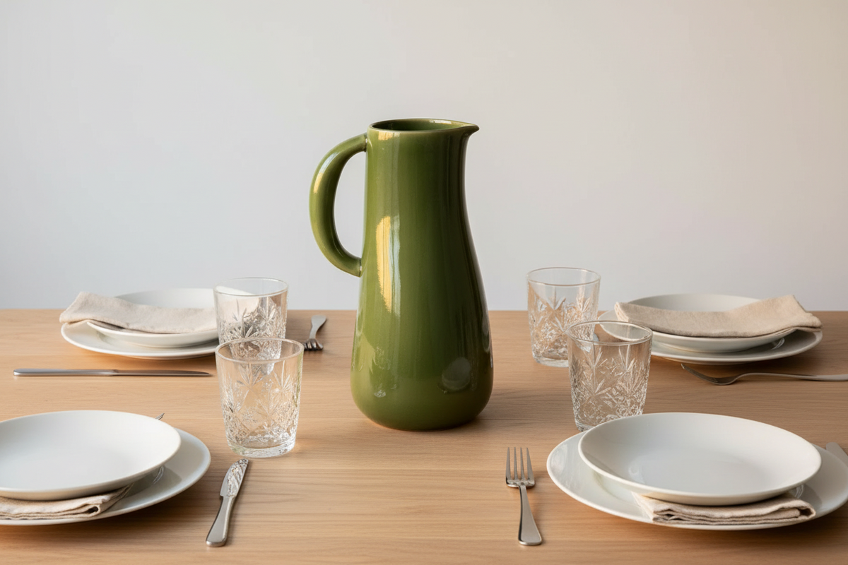 Dadasi Stoneware Jug | Olive Green Glaze | 50 oz | Handmade | Gharyan