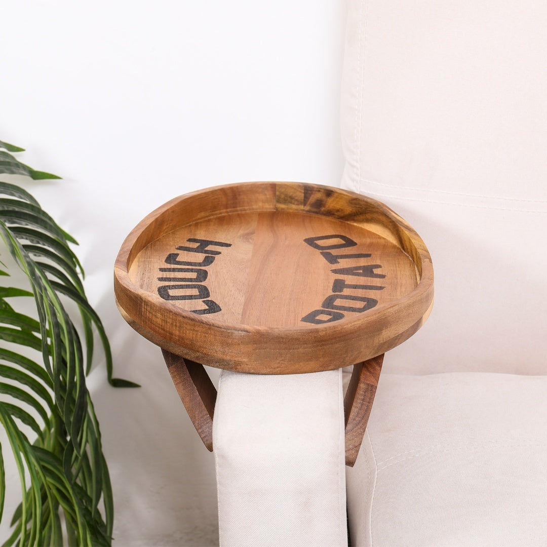 "Couch Potato" Oval Acacia Wood Tray | Laser Engraved | Snack & Serving Tray