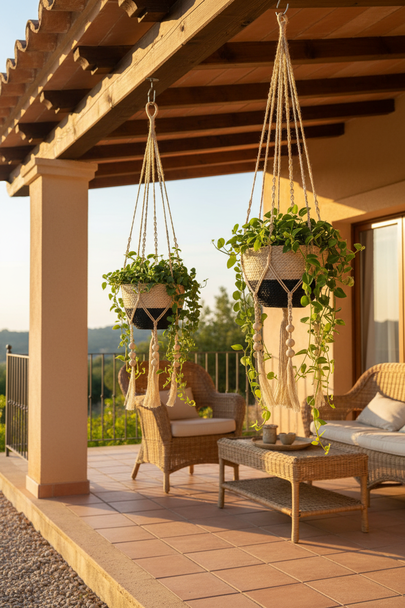 Flora Plant Hanger with Seagrass Basket | Wooden Beads & Tassels | KORISSA