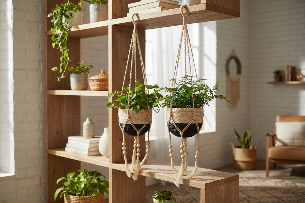 Flora Plant Hanger with Seagrass Basket | Wooden Beads & Tassels | KORISSA