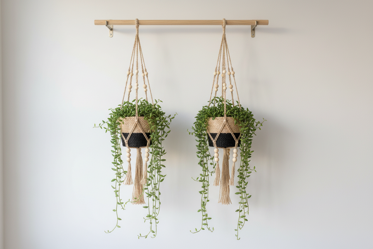 Flora Plant Hanger with Seagrass Basket | Wooden Beads & Tassels | KORISSA