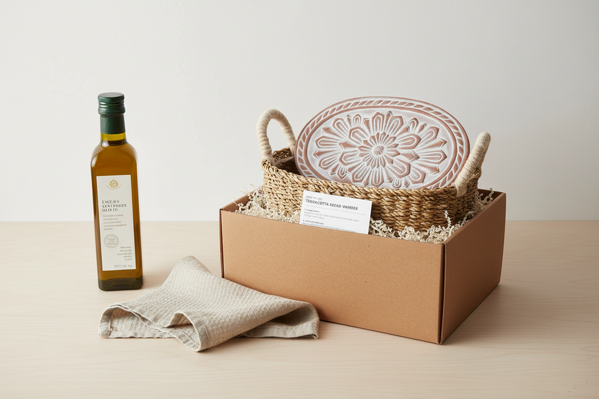 Terracotta Bread Warmer & Seagrass Basket | Mandala Flower | KORISSA