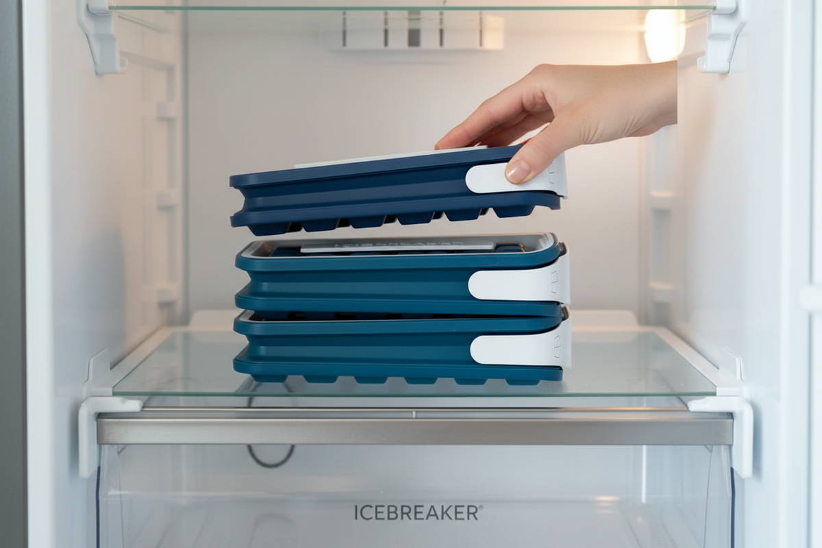 ICEBREAKER Ice Cube Tray | 18 Cubes | No-Spill | Stackable | One-Hand Release