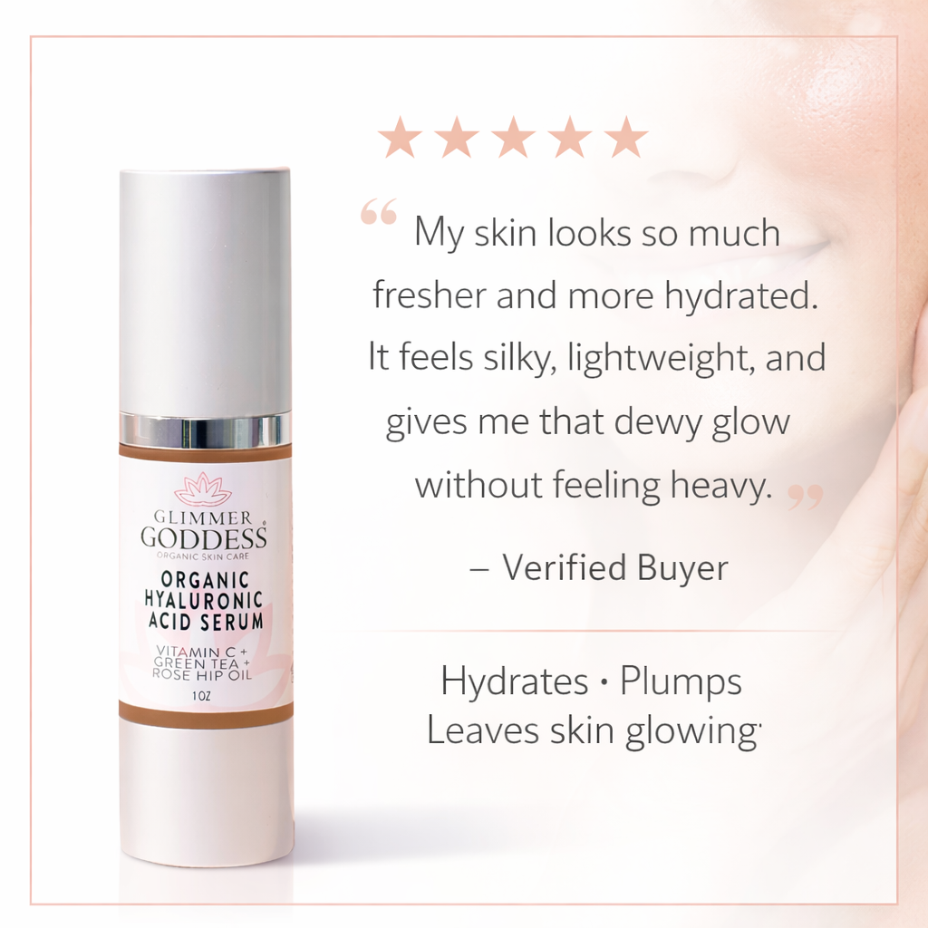Glimmer Goddess Organic Hyaluronic Acid Serum | Vitamin C + Rosehip Oil | 1 oz