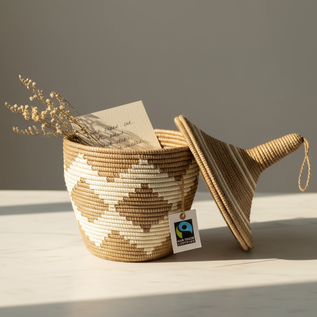 Sisal Peace Basket | Chevron | Conical Lid | Tea-Dyed | Rwanda | Azizi Life