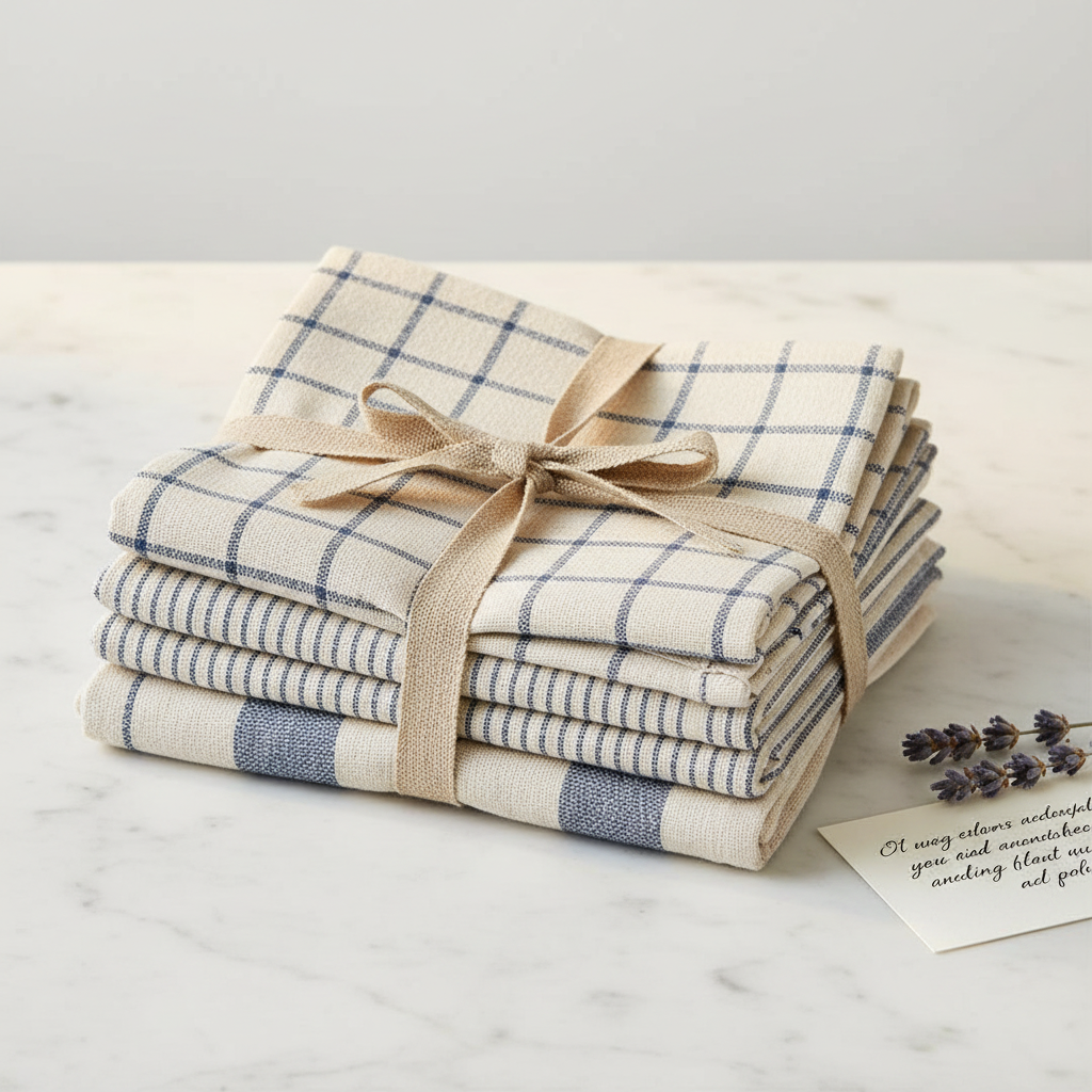 Minimal Kitchen Towel Set of 4 | 80% Upcycled Cotton | 4 Patterns | Meema