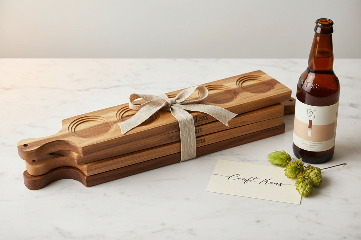 Acacia Wood Flight Board Set of 3 | 22" | 5-Hole Double-Sided | Dishwasher Safe | Zavis Green