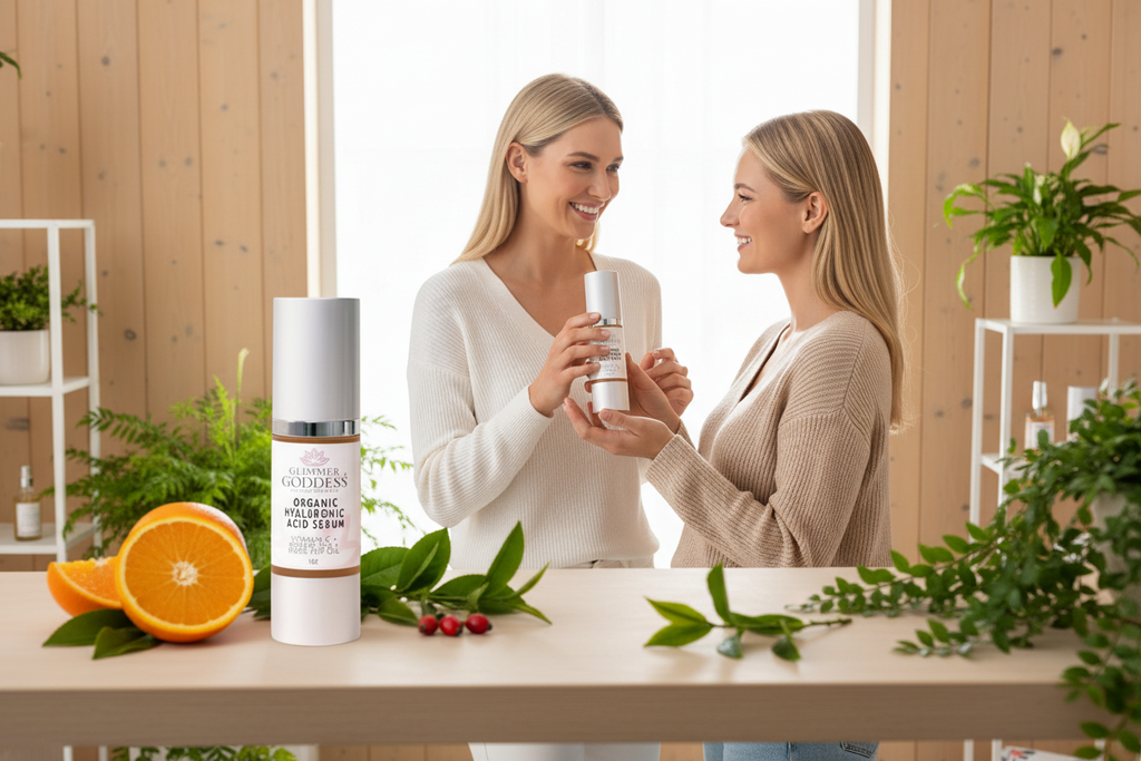 Glimmer Goddess Organic Hyaluronic Acid Serum | Vitamin C + Rosehip Oil | 1 oz