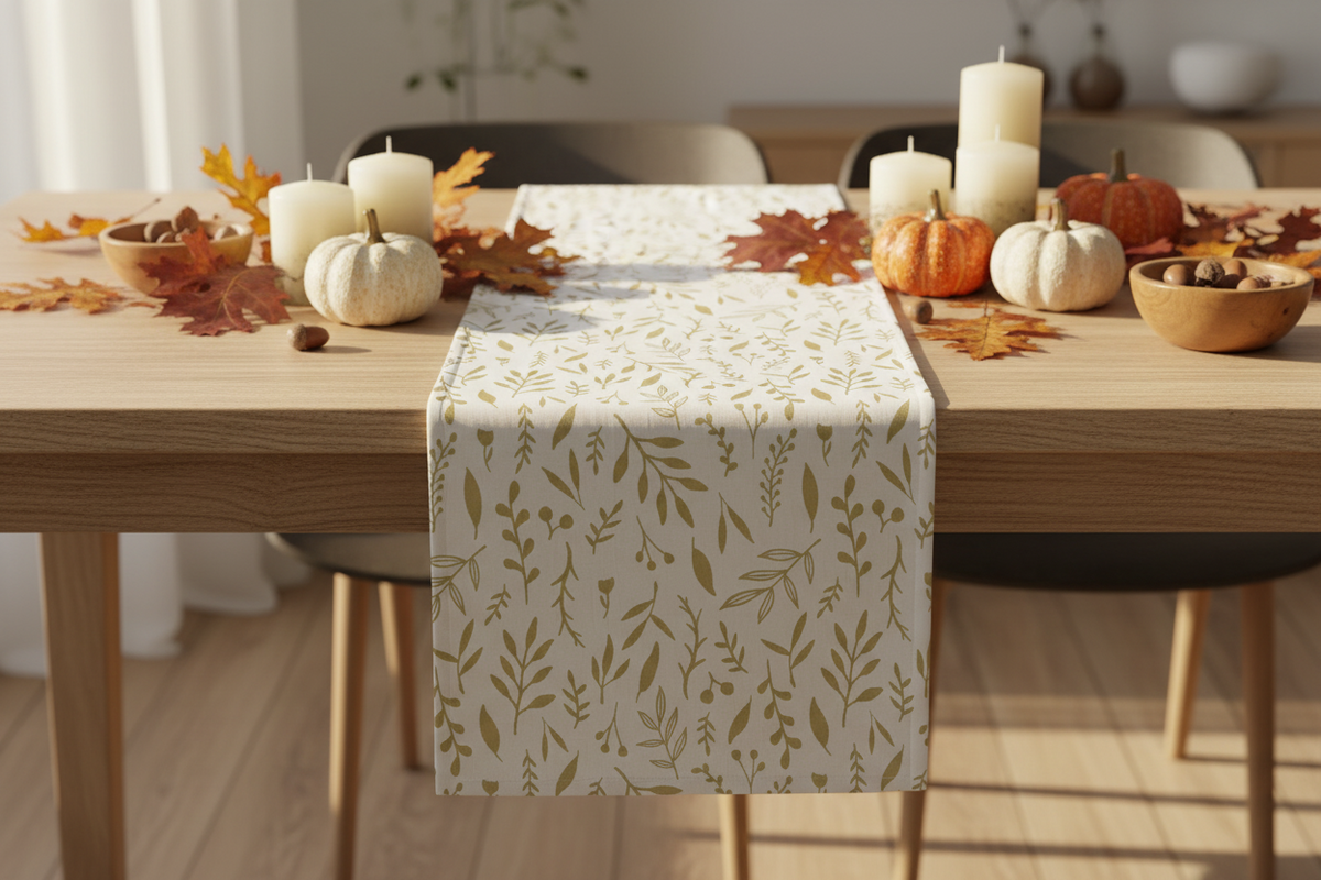 Gold Falling Leaves Tea Towel | 18” × 30” | Cotton Twill | Lauren Ullrich Art