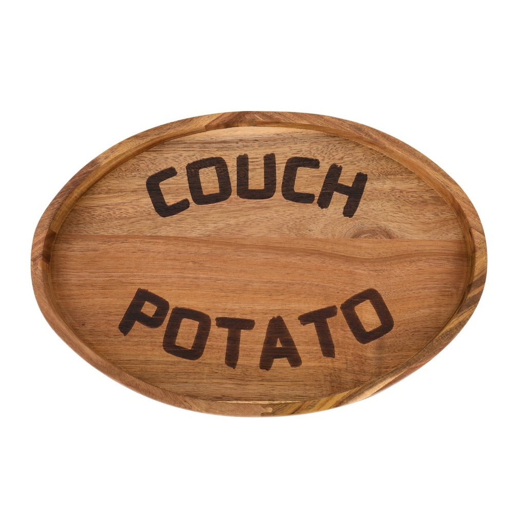 "Couch Potato" Oval Acacia Wood Tray | Laser Engraved | Snack & Serving Tray