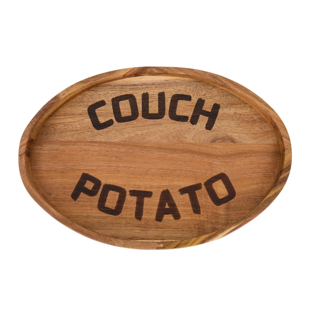 "Couch Potato" Oval Acacia Wood Tray | Laser Engraved | Snack & Serving Tray