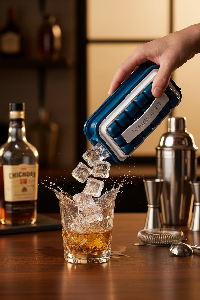 ICEBREAKER Ice Cube Tray | 18 Cubes | No-Spill | Stackable | One-Hand Release