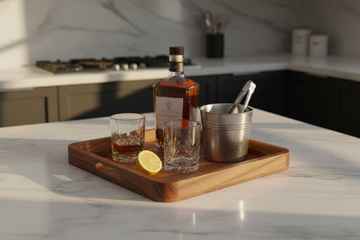 Square Acacia Wood Serving Tray | 15" | Cut-Out Handles | Kalmar Home