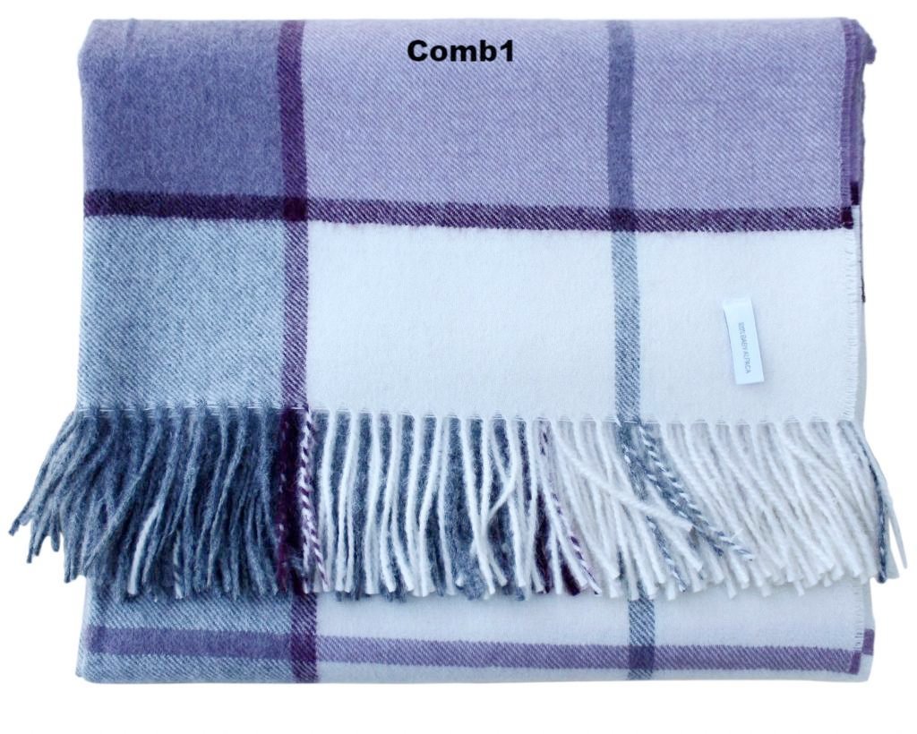 Lambswool Throw Blanket | Large Plaid | Tassel Fringe | 7 Colorways