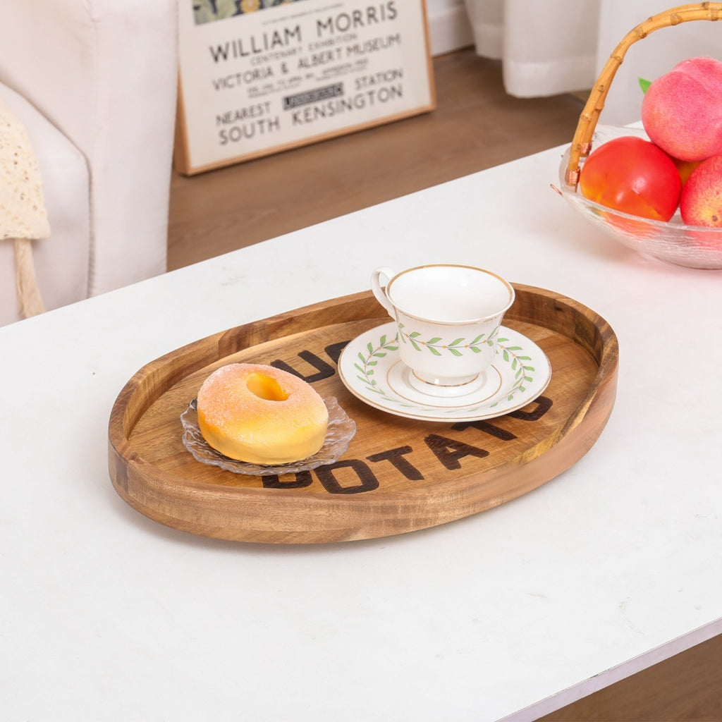"Couch Potato" Oval Acacia Wood Tray | Laser Engraved | Snack & Serving Tray