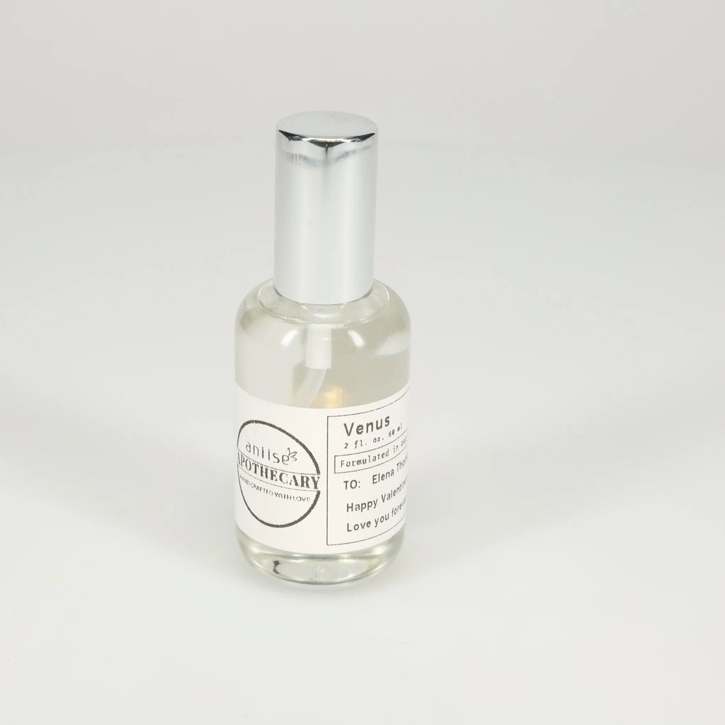 Aniise Apothecary Venus Fragrance Oil 2 fl oz - clear glass spray bottle with silver cap and personalized gift label