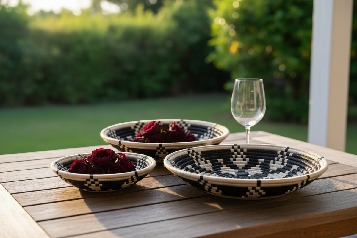 Boutique Kaleidoscope Woven Bowl | Black & White | S/M/L | Azizi Life | KORISSA