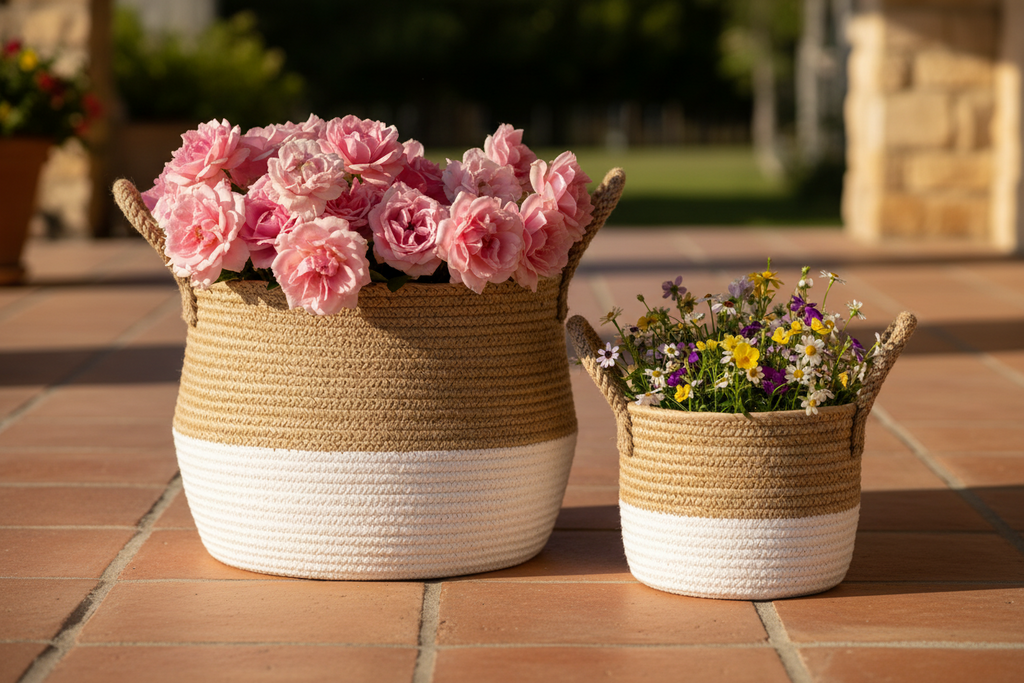 Kata Colorblock Basket | Handwoven Jute Round Basket | Fair Trade | KORISSA
