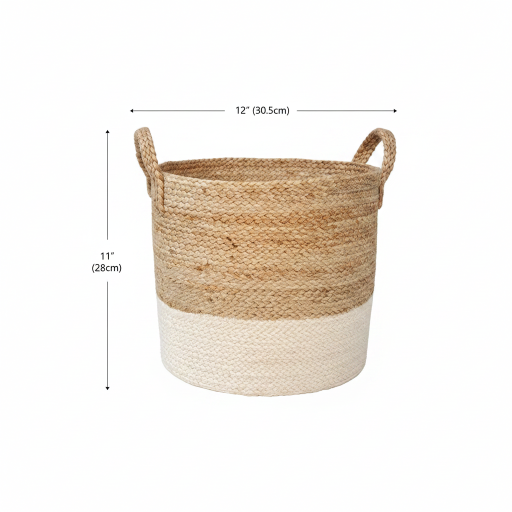 Kata Colorblock Basket | Handwoven Jute Round Basket | Fair Trade | KORISSA